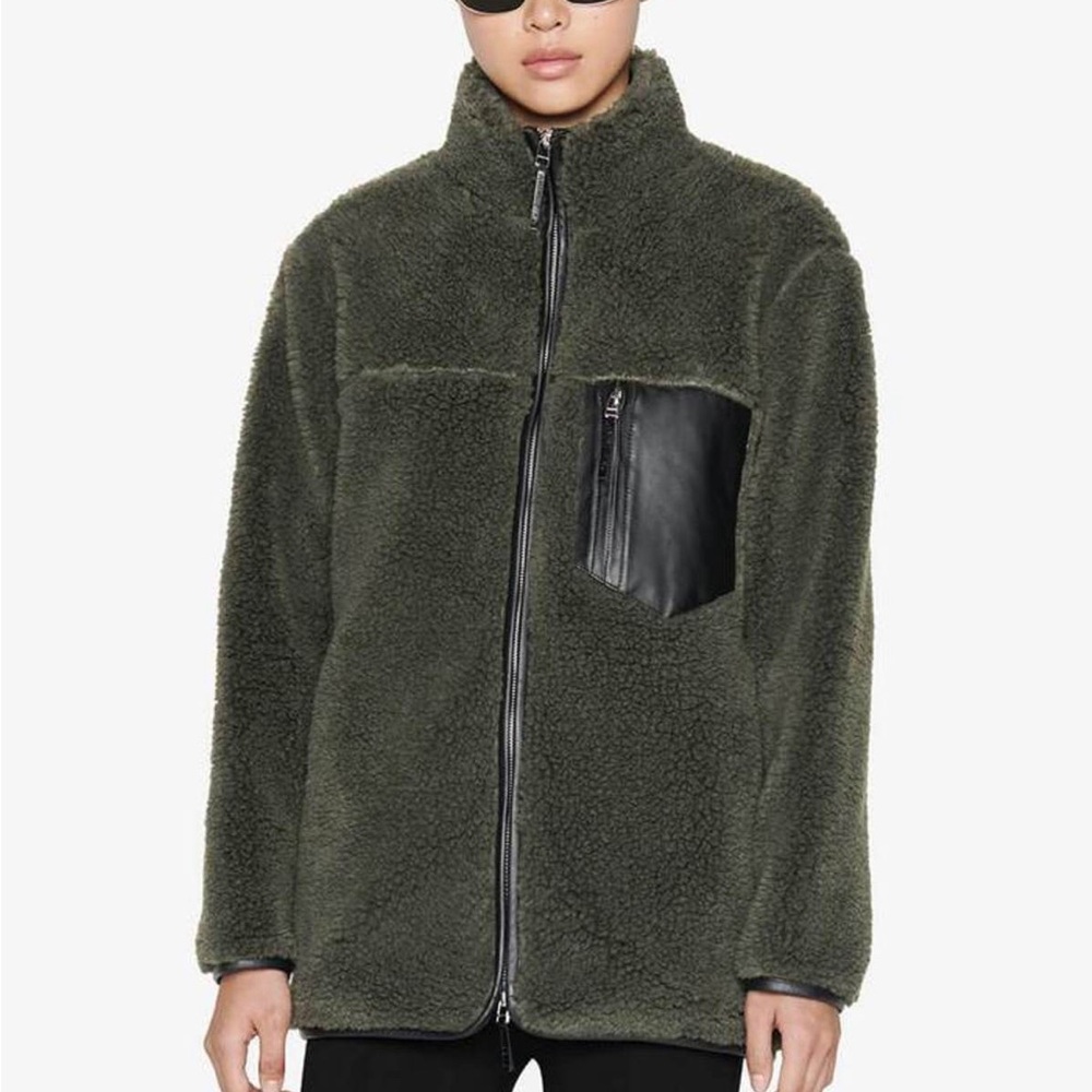 Annie Bing Olive Faux Fur Jacket size S